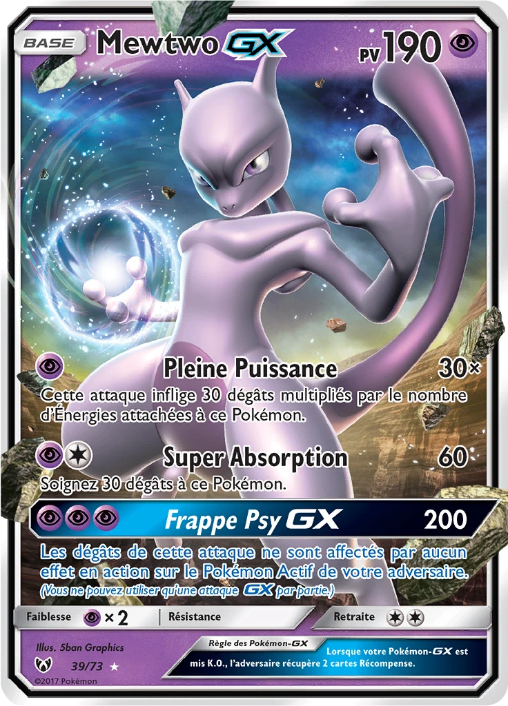 Carte Pokémon Mewtwo GX de l'extension Légendes Brillantes
