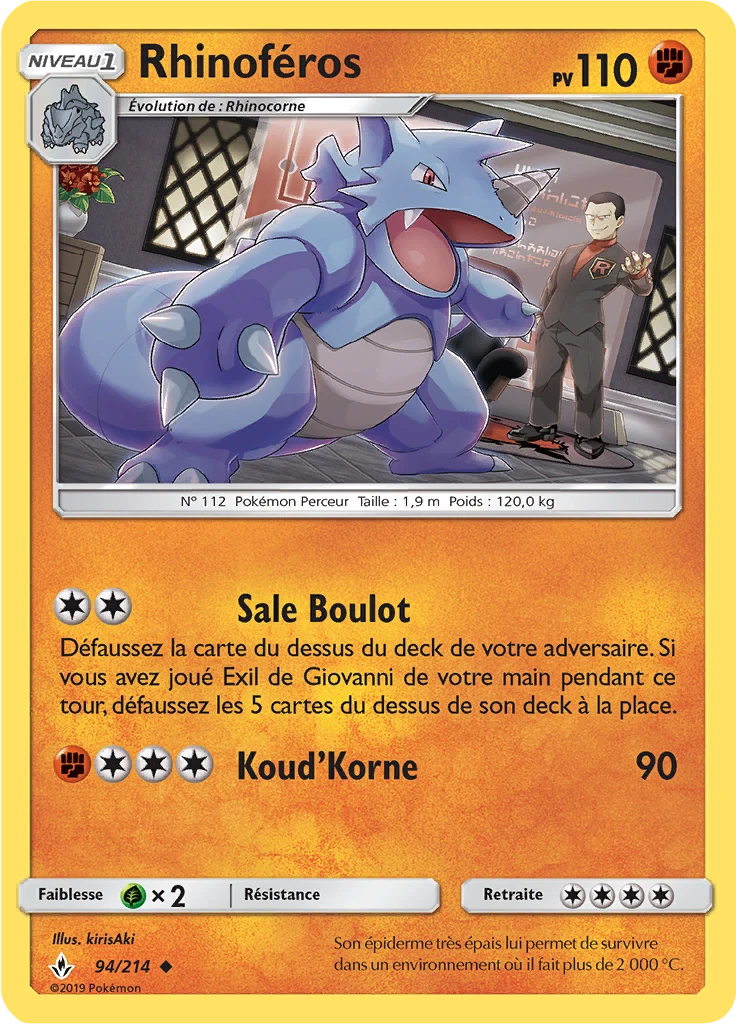 Carte Pokémon Rhinoféros de l'extension Alliance Infaillible