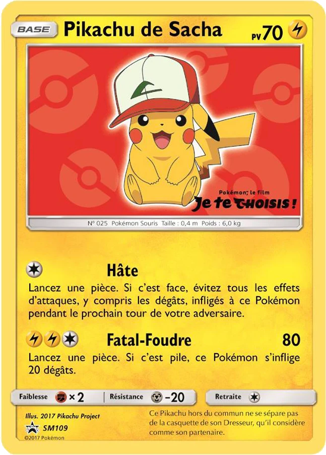 Carte Pokémon Pikachu de Sacha de l'extension Promo SM