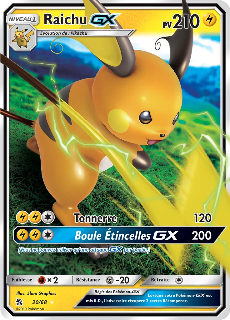 Carte Pokémon Raichu-GX de l'extension Destinées Occultes
