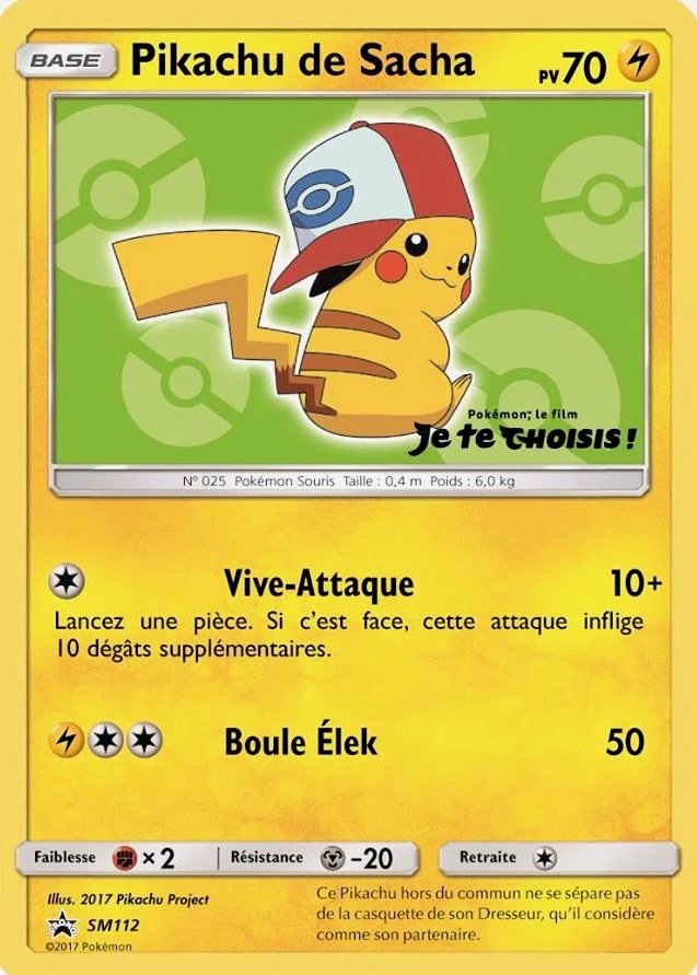 Carte Pokémon Pikachu de Sacha de l'extension Promo SM