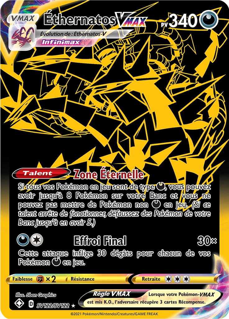 Carte Pokémon Éthernatos VMAX de l'extension Destinées Radieuses