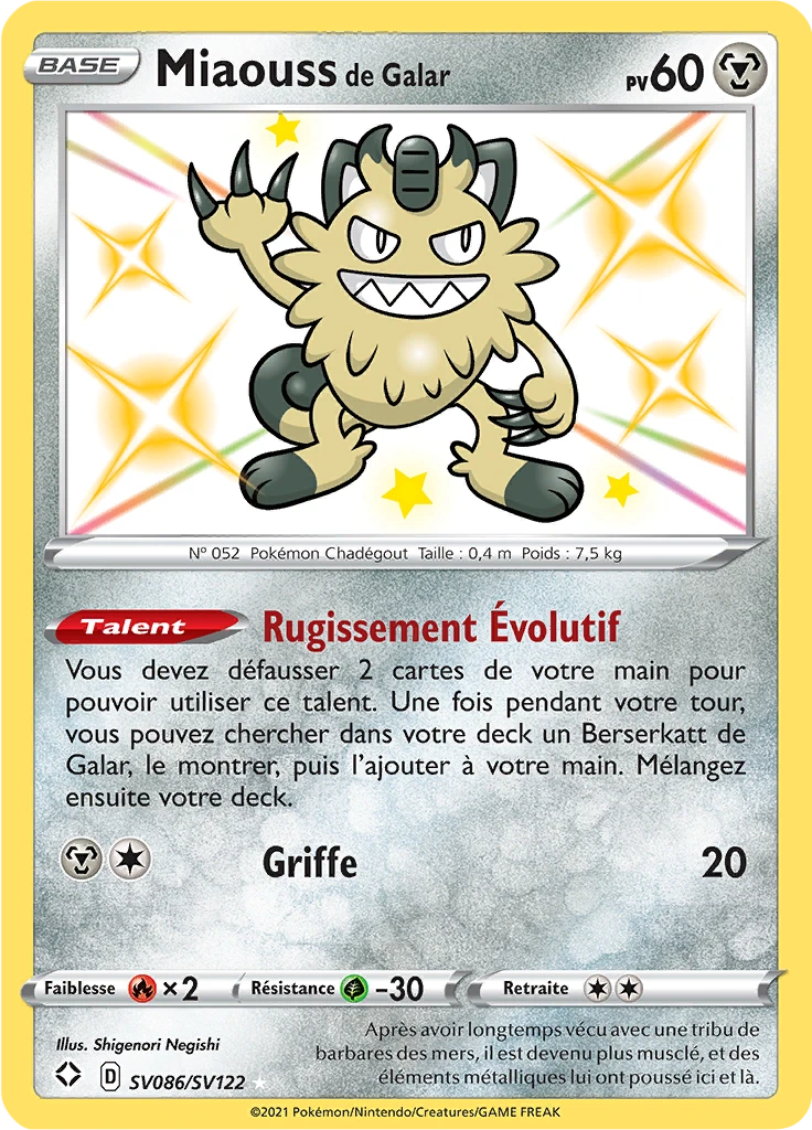Carte Pokémon Miaouss de Galar de l'extension Destinées Radieuses