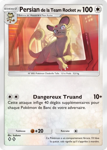 Carte Pokémon Persian de la Team Rocket de l'extension L'Ambition de la Team Rocket