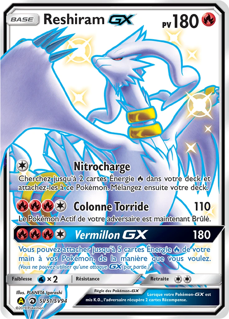 Carte Pokémon Reshiram-GX de l'extension Destinées Occultes