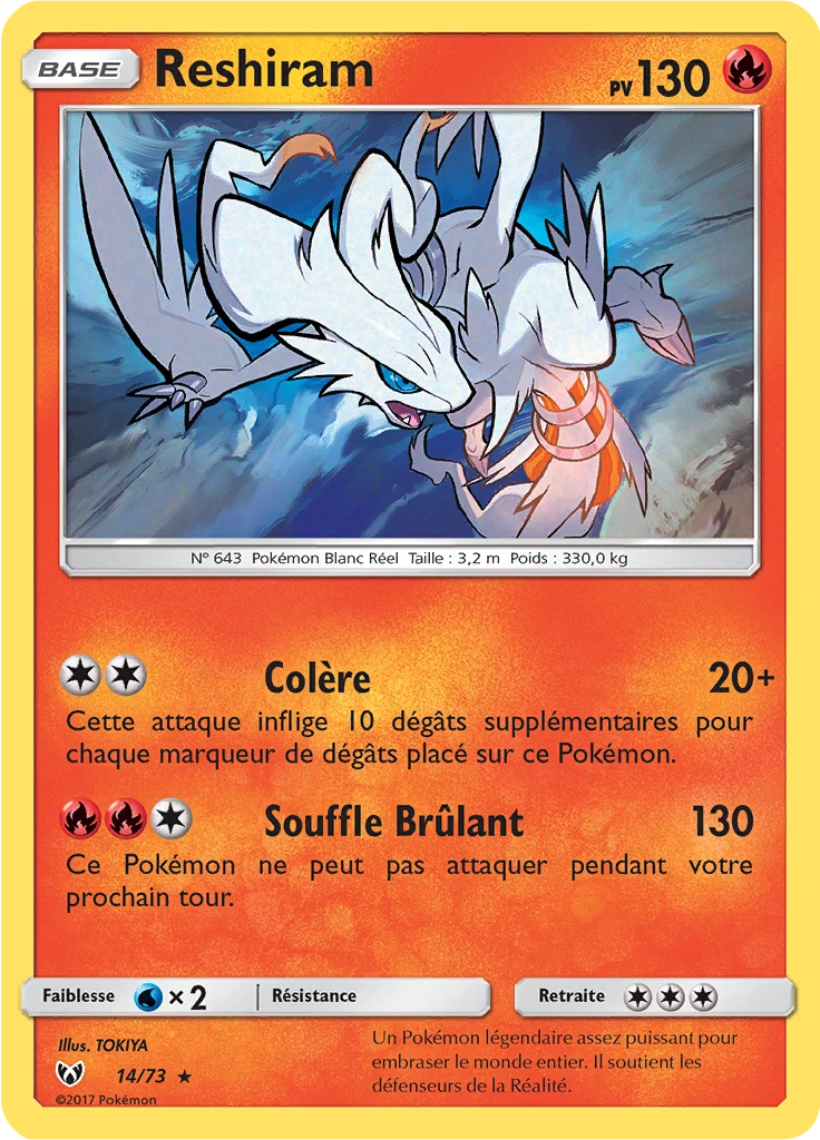 Carte Pokémon Reshiram de l'extension Légendes Brillantes