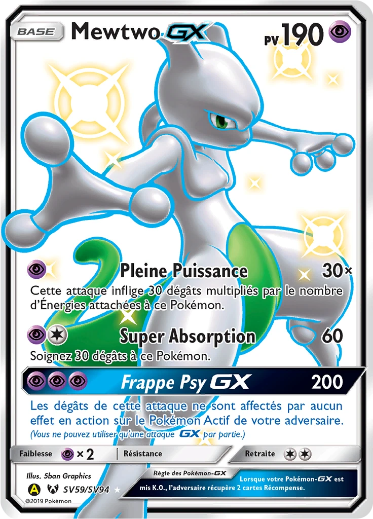 Carte Pokémon Mewtwo-GX de l'extension Destinées Occultes