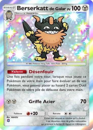 Carte Pokémon Berserkatt de Galar de l'extension Domination Céleste