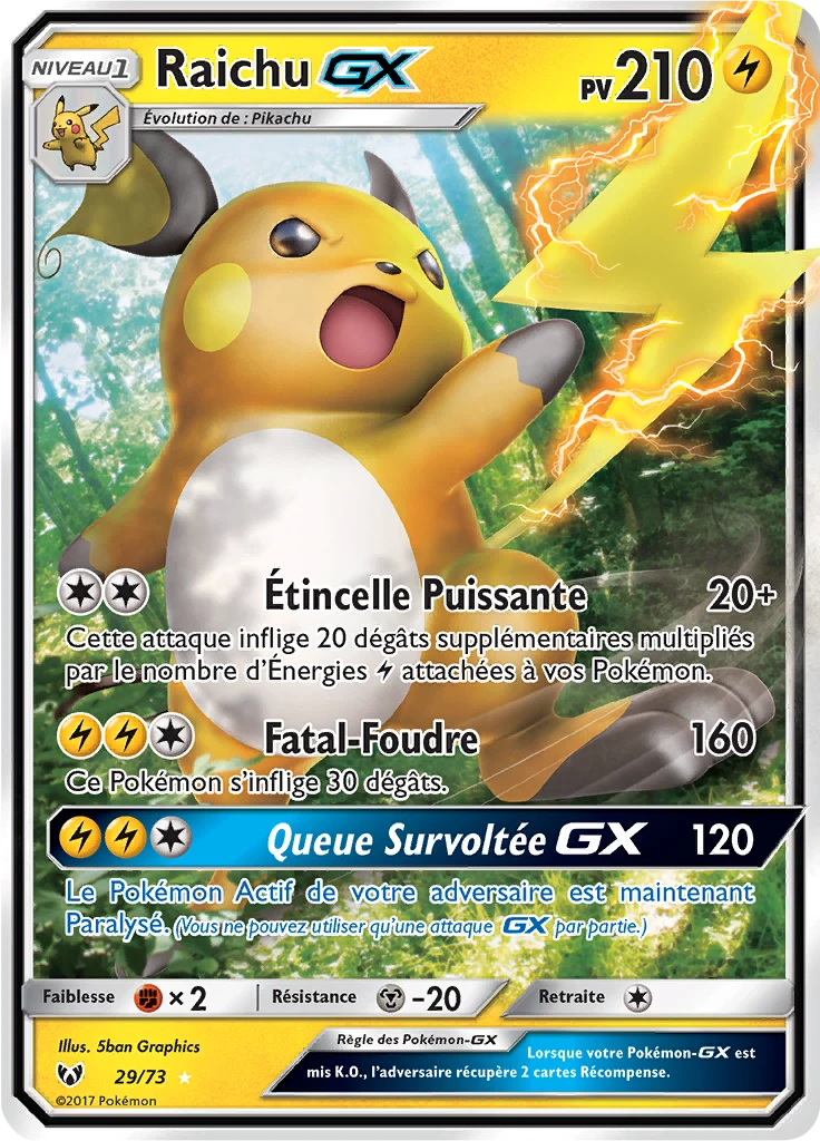 Carte Pokémon Raichu GX de l'extension Légendes Brillantes