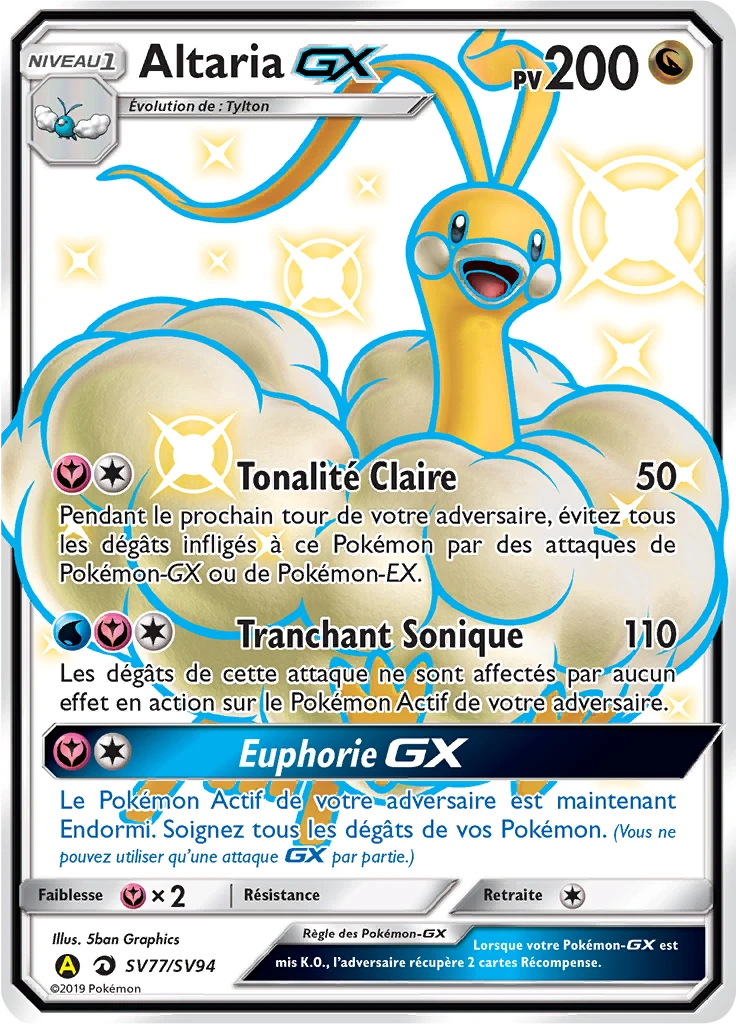 Carte Pokémon Altaria-GX de l'extension Destinées Occultes
