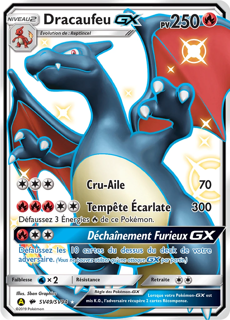 Carte Pokémon Dracaufeu-GX de l'extension Destinées Occultes