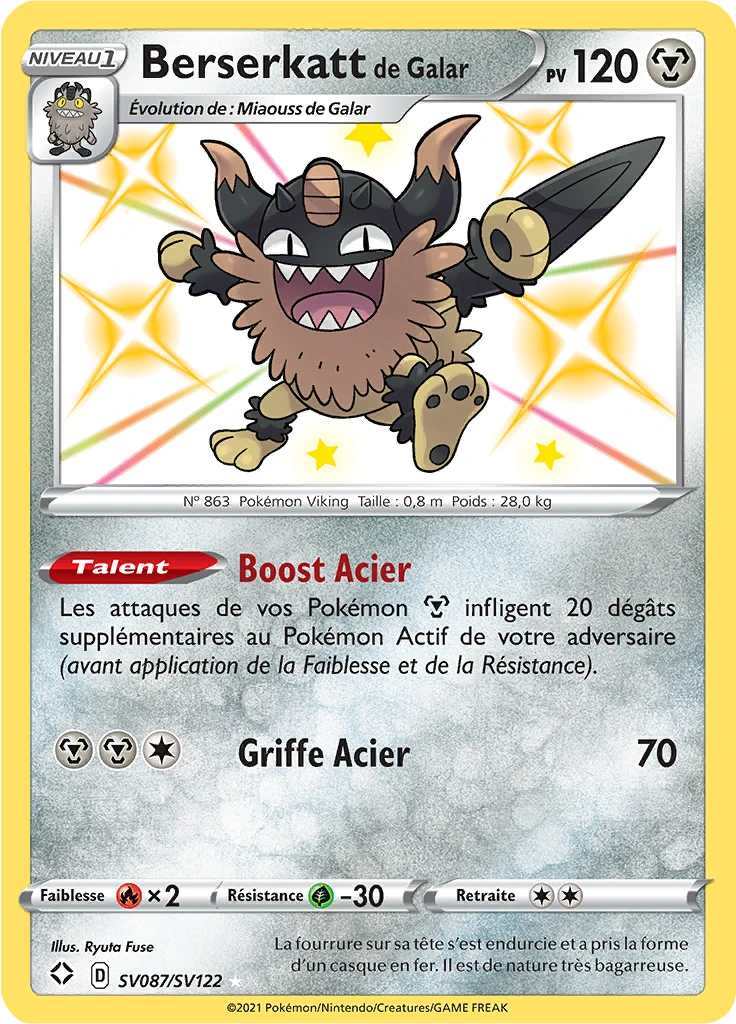 Carte Pokémon Berserkatt de Galar de l'extension Destinées Radieuses