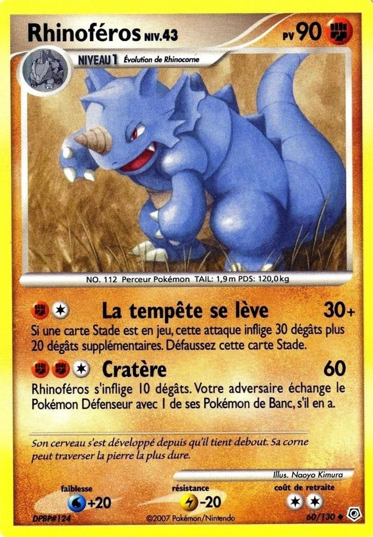 Carte Pokémon Rhinoféros de l'extension Diamant & Perle