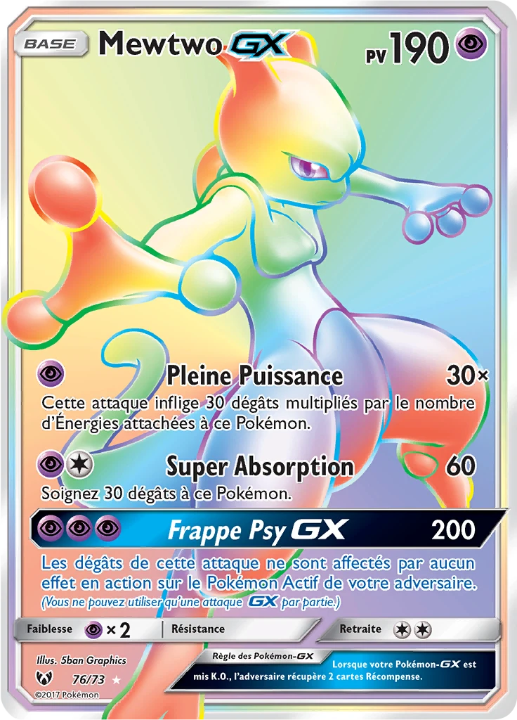 Carte Pokémon Mewtwo GX de l'extension Légendes Brillantes