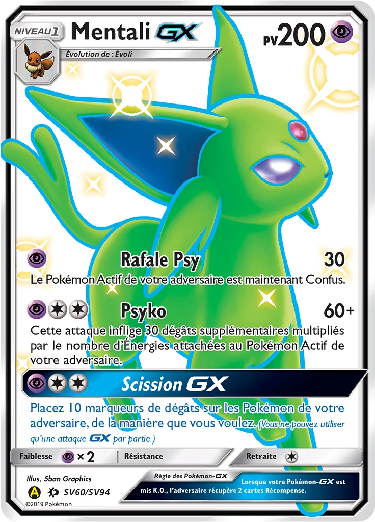 Carte Pokémon Mentali-GX de l'extension Destinées Occultes