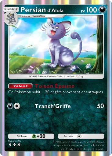 Carte Pokémon Persian d'Alola de l'extension Gardiens Astraux