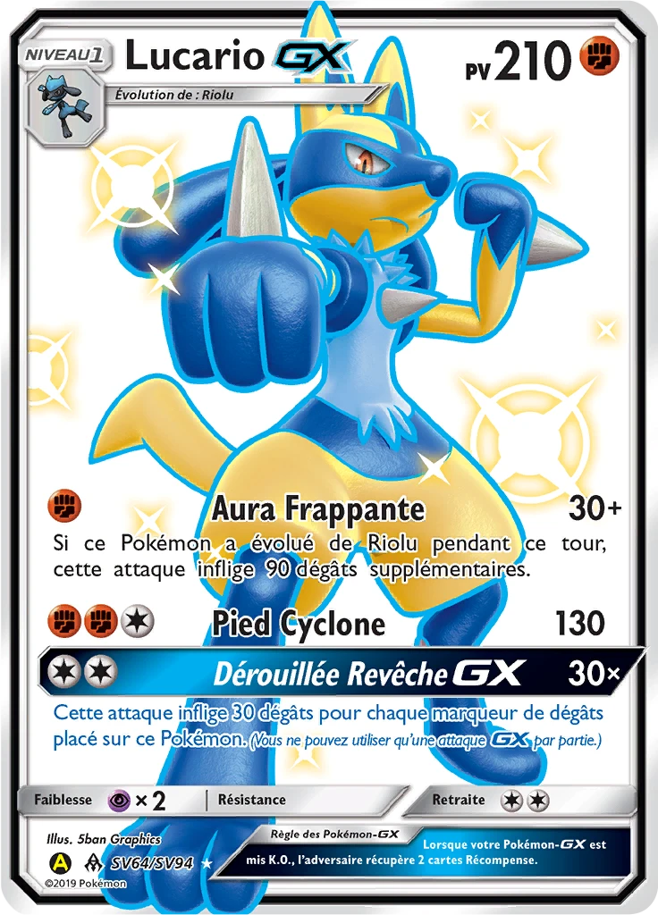 Carte Pokémon Lucario-GX de l'extension Destinées Occultes