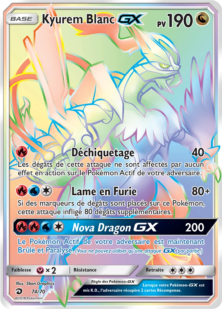 Carte Pokémon Kyurem Blanc GX de l'extension Majesté Des Dragons