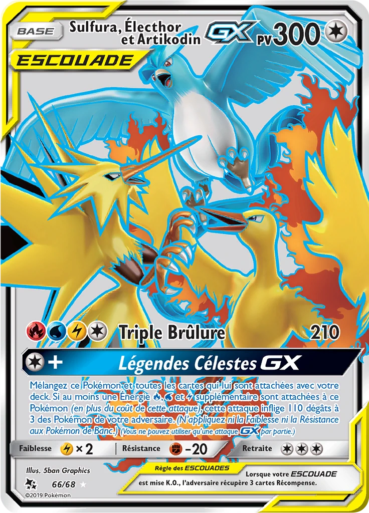 Carte Pokémon Sulfura, Électhor et Artikodin-GX de l'extension Destinées Occultes