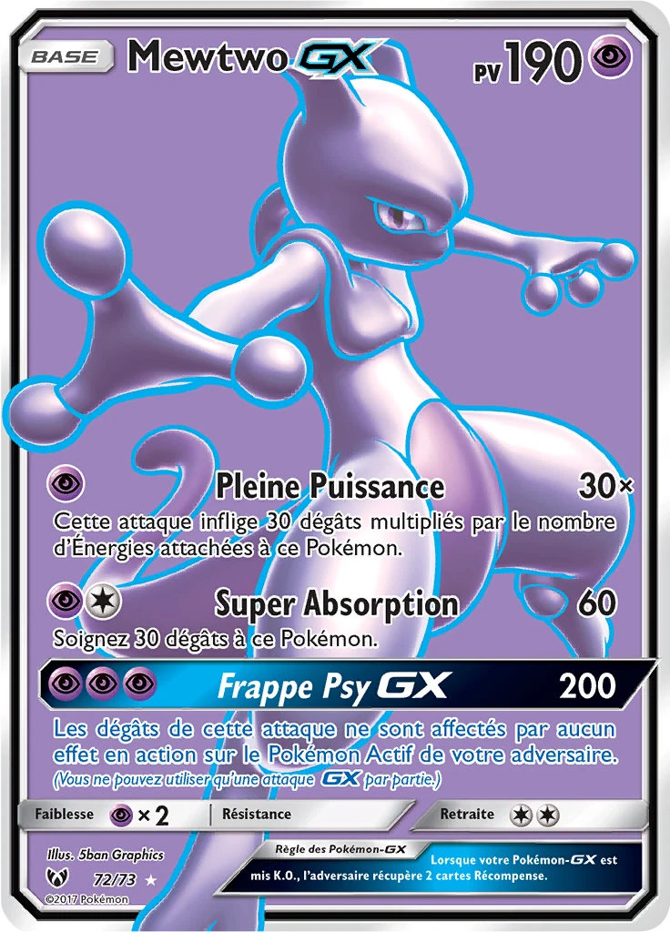 Carte Pokémon Mewtwo GX de l'extension Légendes Brillantes